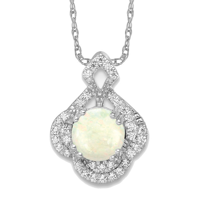 14K Solid White Gold Oval Opal Diamond Floating Chain Slide Necklace - Picture 9 of 12