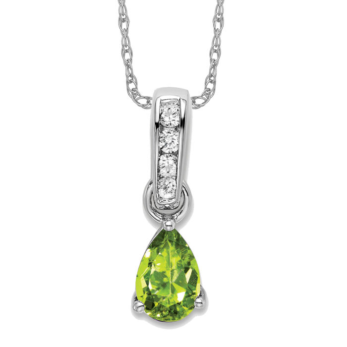 14K Solid White Gold Pear Peridot Diamond Necklace - Picture 9 of 12