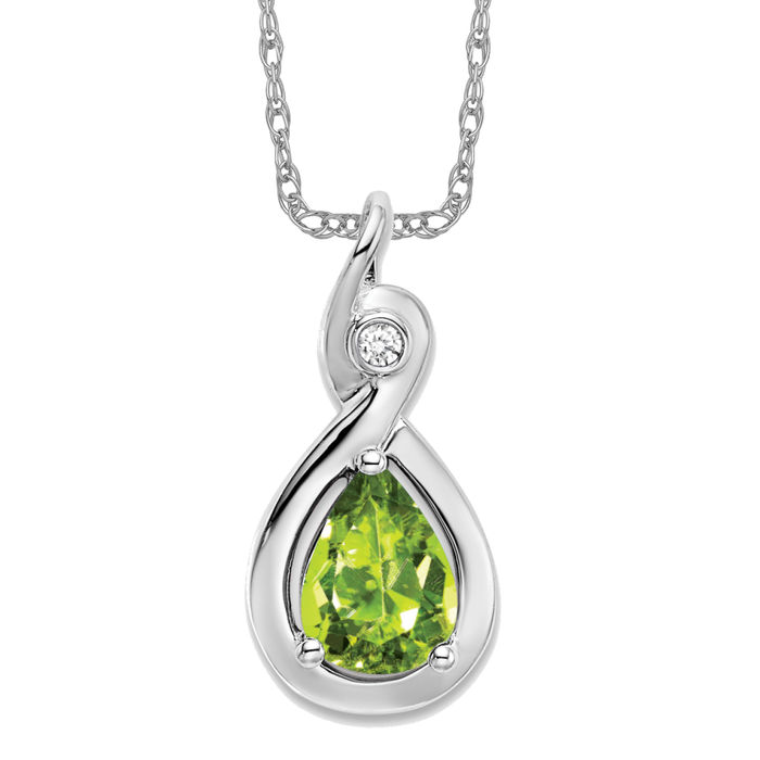14K Solid White Gold Pear Peridot Diamond Necklace - Picture 11 of 12