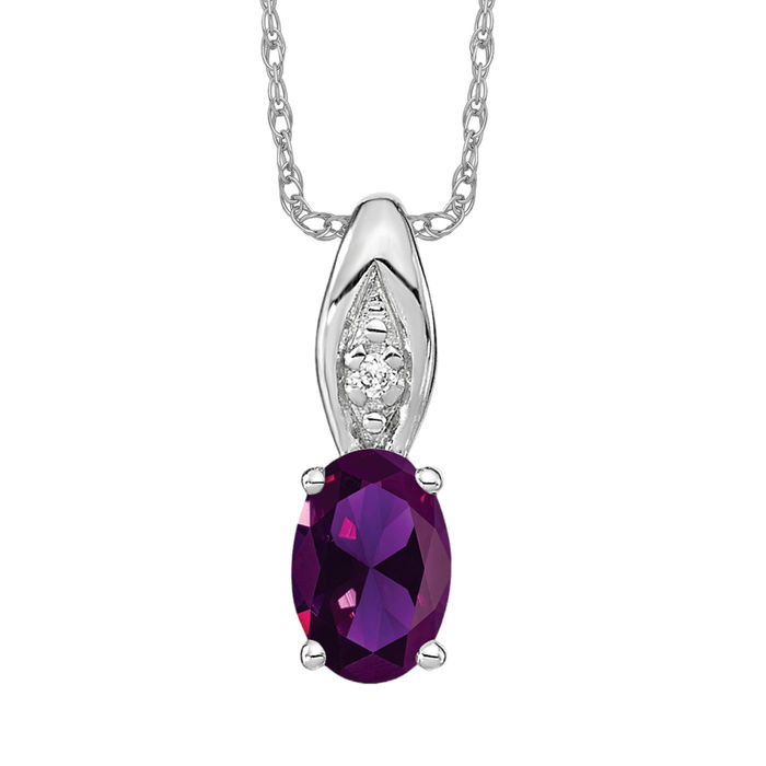 14K Solid White Gold Amethyst Diamond Necklace - Picture 11 of 12