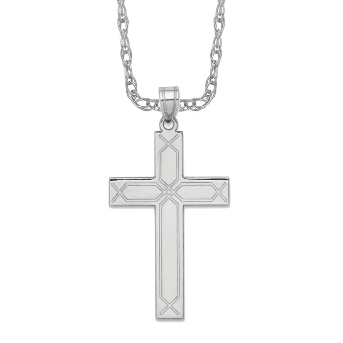 14K Solid White Gold Cross Necklace