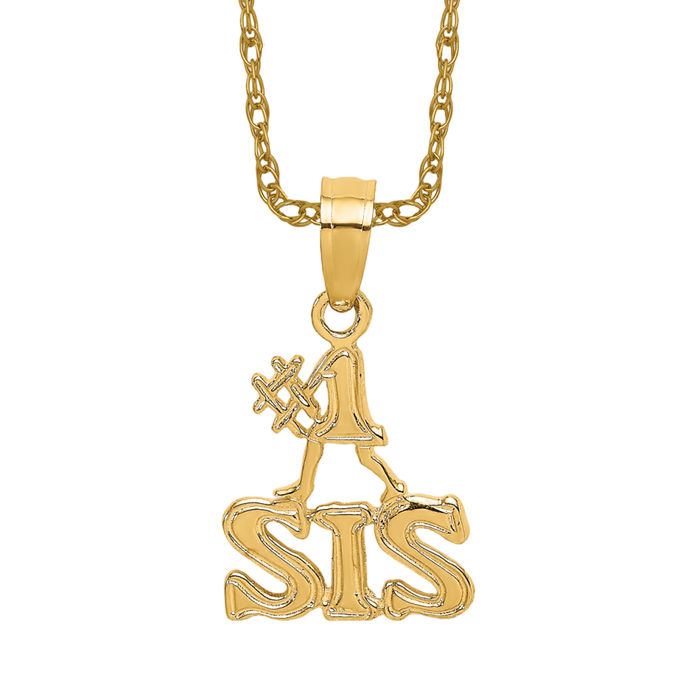 14K Solid vente en gros Yellow Gold Best Sis Necklace