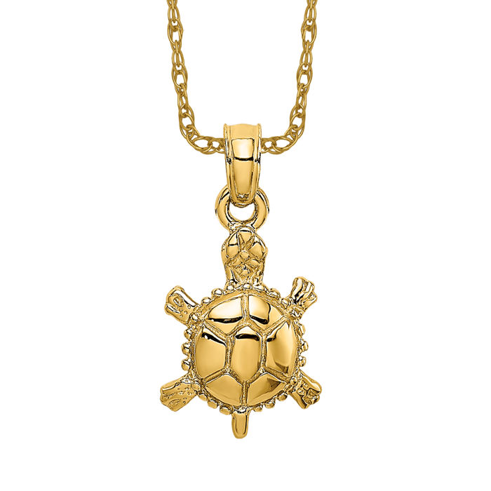 14K Solid Yellow Gold Land Turtle Necklace