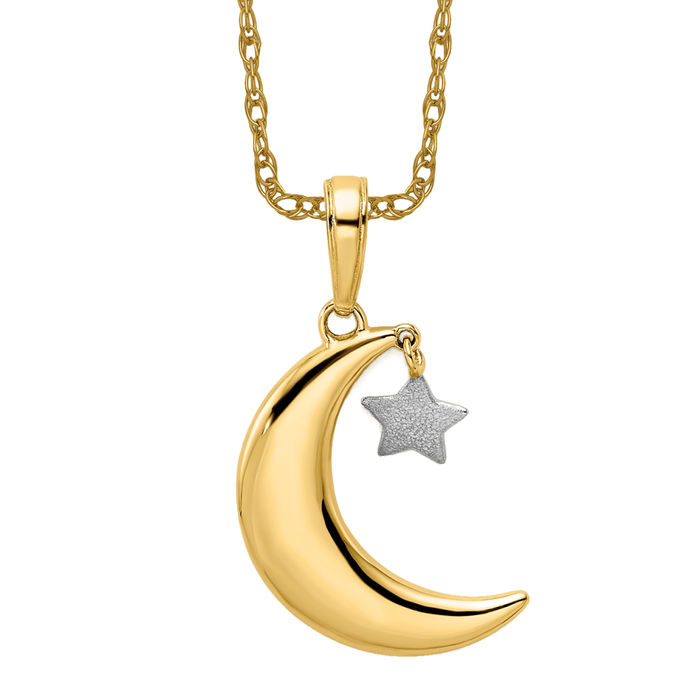 ミュージシャン Star Necklace Gold 14K Solid Two Tone Gold Moon Dangling Star Necklace | eBay