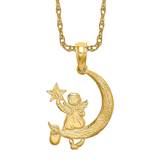 Gold Angel Watching Over You Medallion Charm - 10 Karat Solid Yellow newest Gold - Optional Gold Chain - Angel Pendant