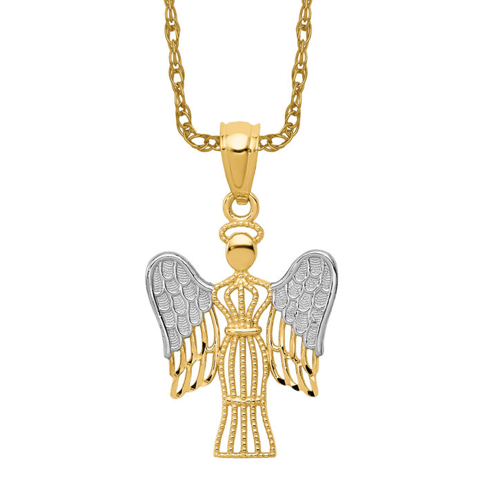 Solid 14K on sale Yellow Gold Cherub Guardian Angel Pendant