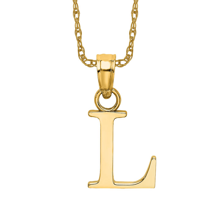 14K Solid Yellow Gold Letter L Initial Necklace - Picture 10 of 12