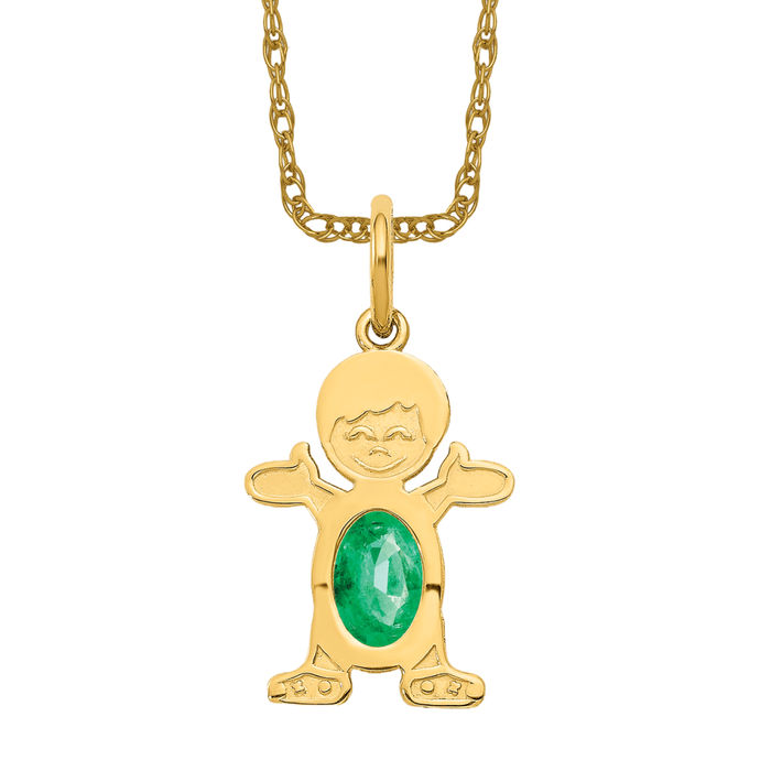 Collier ovale émeraude garçon officiel en or jaune massif 14 carats