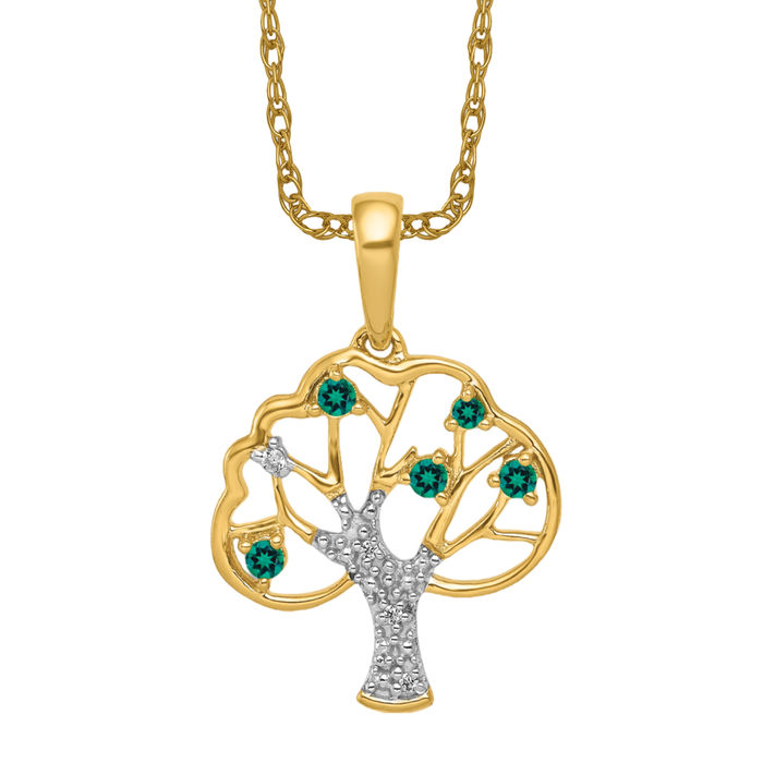 Collier arbre de vie arbre émeraude diamant laboratoire achats or jaune massif 14 carats