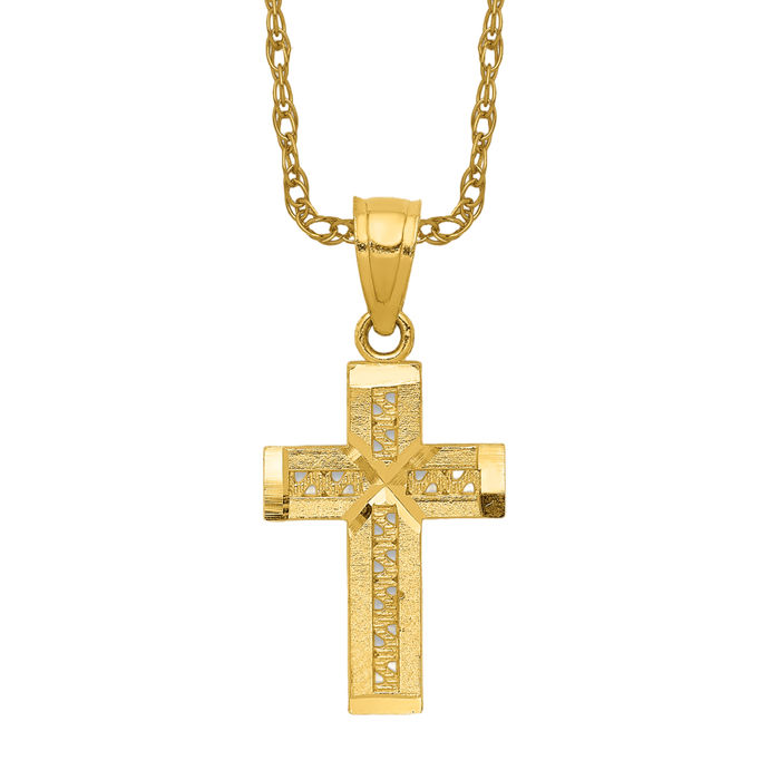 Collar Cruz Oro Amarillo Sólido 14K - Imagen 10 de 12