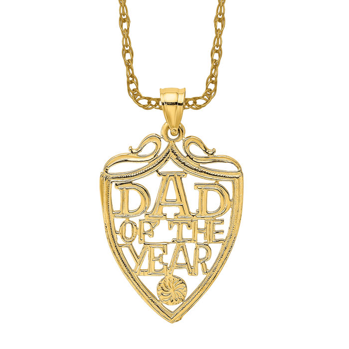 14K Solid Yellow Gold Dad of Year Plaque Necklace