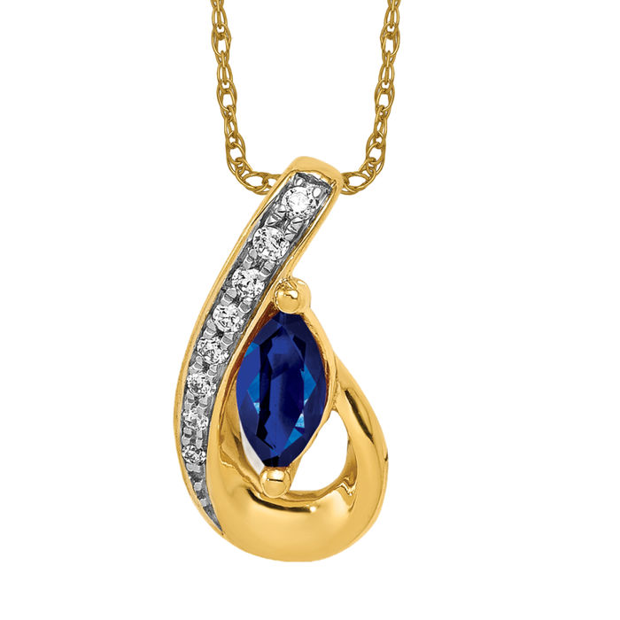 Collar Diamante Zafiro Azul Lágrima Oro Amarillo Sólido 14K - Imagen 10 de 12