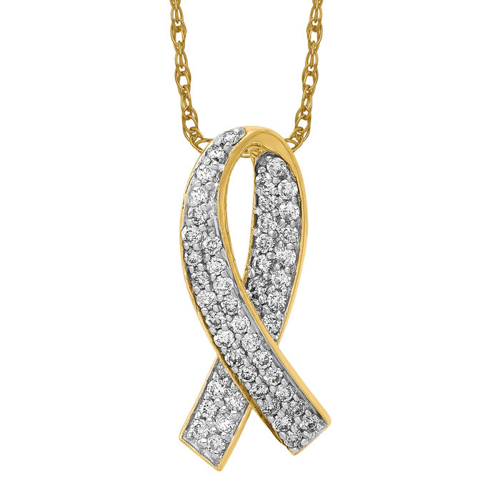 Chain Included outlet Real 14K Yellow Gold Women's Hope Ribbon Pendant Charm Necklace