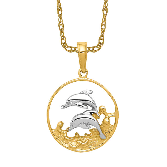 14k Solid Yellow store Gold Dolphin Pendant Nautical Charm