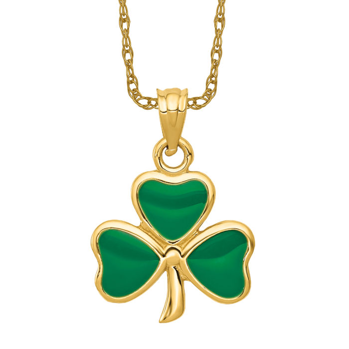 14K Solid Yellow Gold Clover Shamrock Necklace - Picture 11 of 12