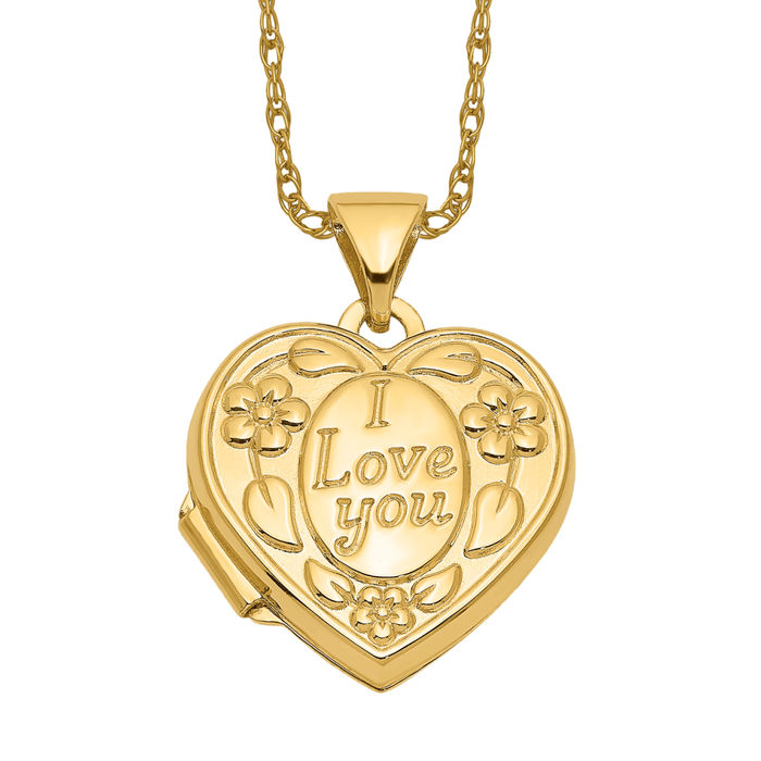 14K Yellow Gold I Heart You in Heart Frame store Charm Pendant