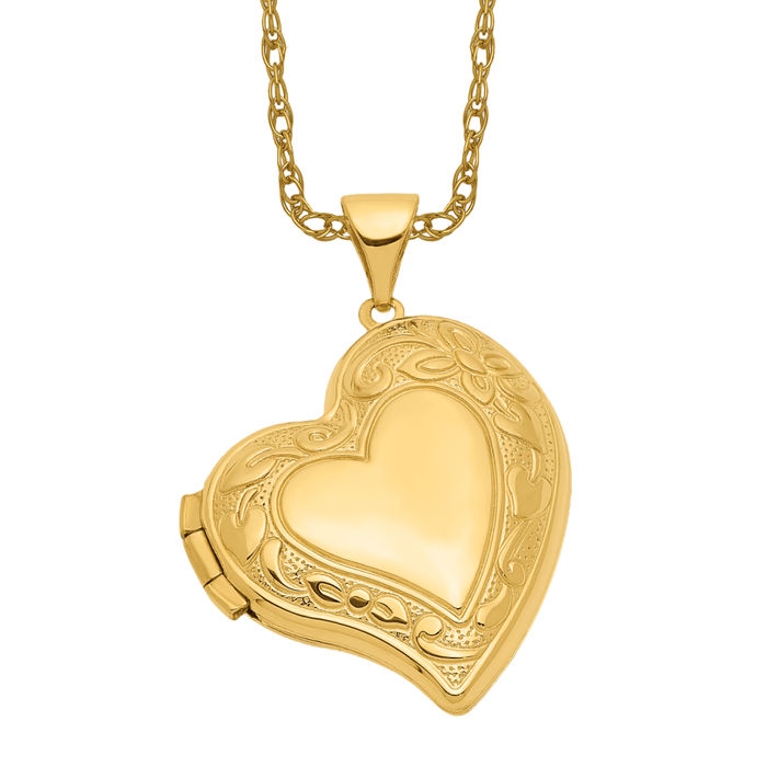 14K Solid Yellow Gold Heart Personalized Photo Locket Necklace Picture Pendant Charm