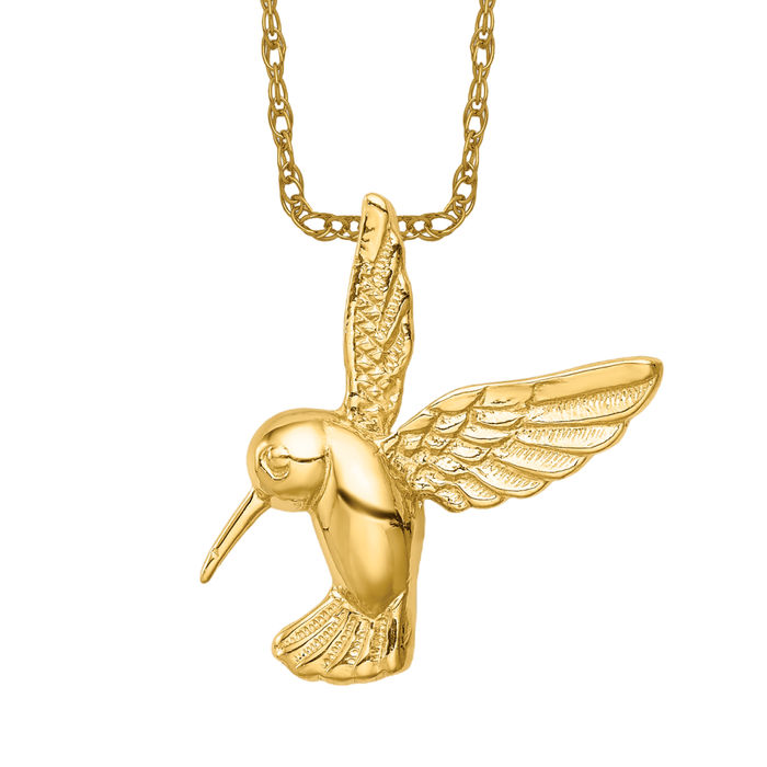 14k yellow store gold Hummingbird Necklace, solid gold Necklace, gold Hummingbird pendant, dainty chain, bird jewelry , unique gift for women