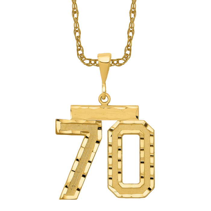 14K Solid Yellow Gold Number 70 Necklace Chain Pendant Charm