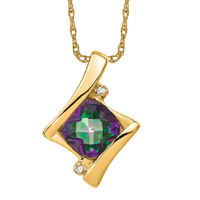 14K Solid Yellow Gold Mystic Fire Topaz Diamond Necklace - Picture 11 of 12