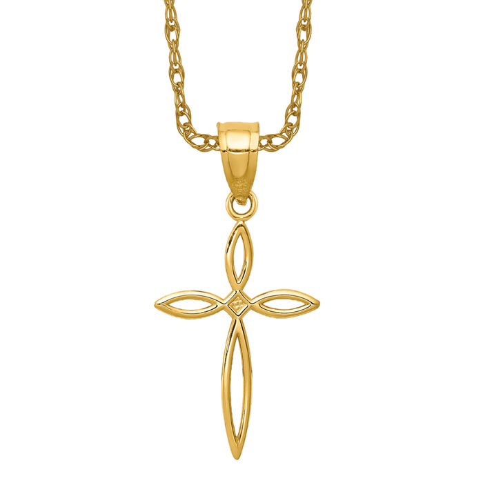 14K Solid Yellow Gold Passion Cross Necklace