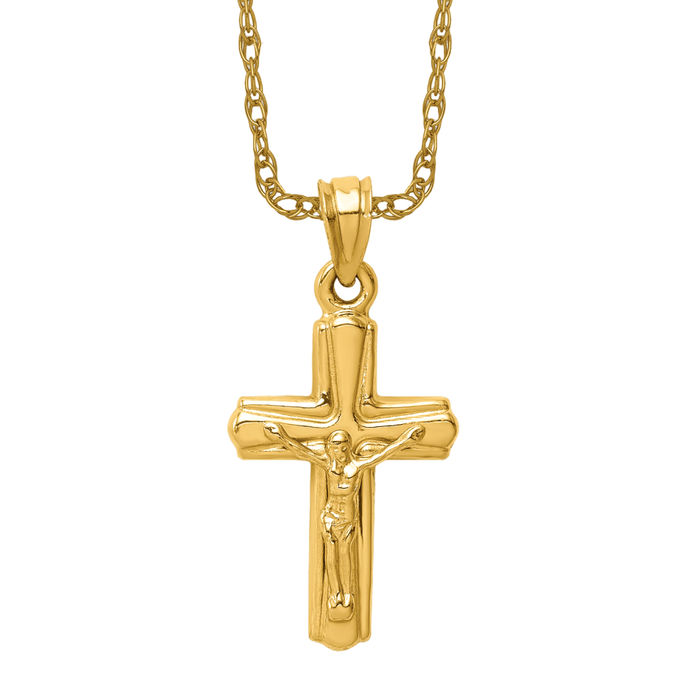14K Solid Yellow Gold Reversible Jesus Crucifix Cross Necklace - Picture 10 of 12