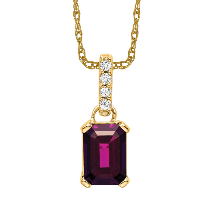 14K Solid Yellow Gold Rhodolite Garnet Diamond Necklace - Picture 10 of 12