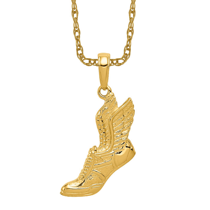 14k yellow newest gold etched athletic runner pendant