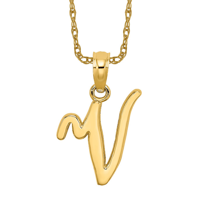 Initial V 14k solid gold store pendant