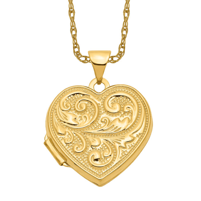 14K Solid Yellow Gold Love You Always Heart Personalized Photo Locket Necklace Picture Pendant Charm