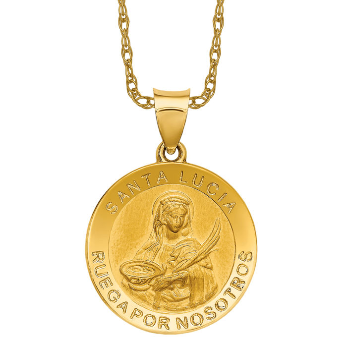 14K Solid Yellow Gold Spanish Saint Lucy Necklace