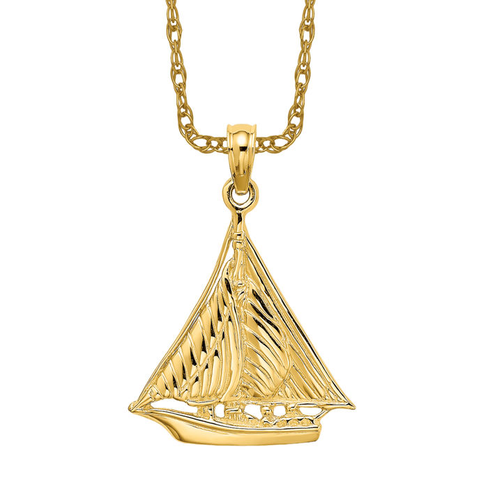 Deals Solid 14K Yellow Gold Sailboat Pendant