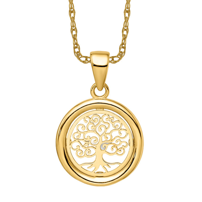 14 Karat Massive Gelbgold Lebensbaum Runde Halskette - Bild 9 von 12