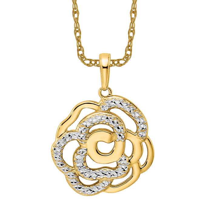 14K Solid Two Tone Gold Flower Necklace