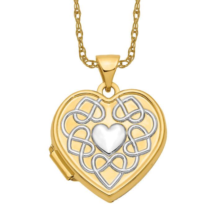 14K Solid Two Tone Gold Heart Photo Locket Necklace - Picture 11 of 12