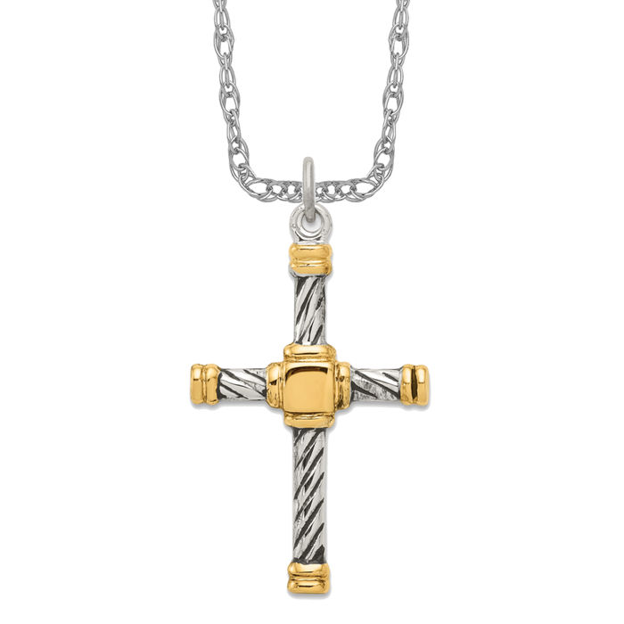 925 Sterling Silver 18K Gold Cross Necklace