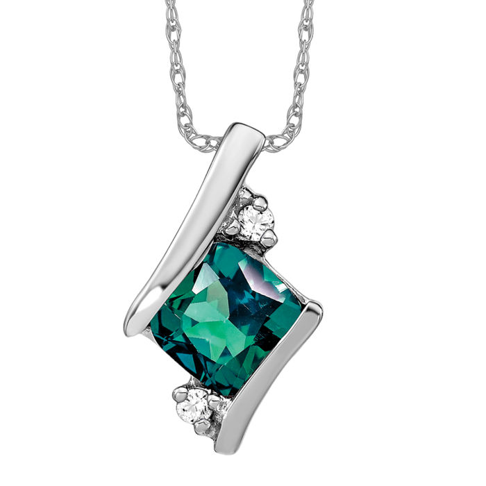 925 Sterling Silver Cushion-cut Lab Alexandrite Diamond Necklace - Picture 3 of 6