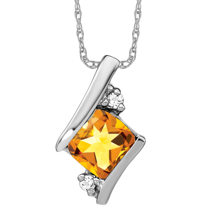925 Sterling Silver Cushion-cut Citrine Diamond Necklace - Picture 11 of 12