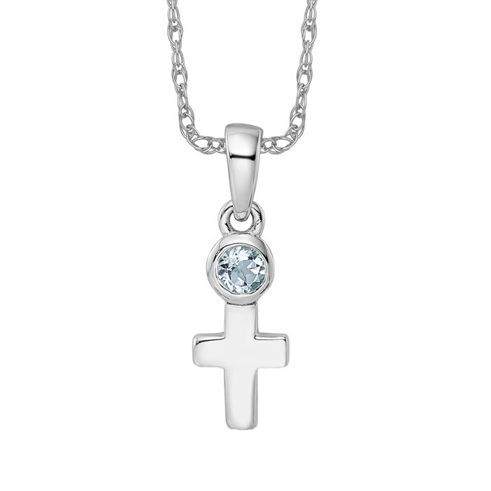 925 Sterling Silver Blue Aquamarine Latin Mexican Holy Cross Necklace Gemstone Pendant Charm March Birthstone Jewelry