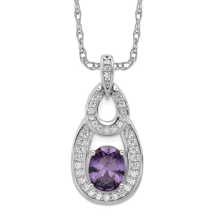 925 Sterling Silver CZ Purple Necklace - Picture 11 of 12