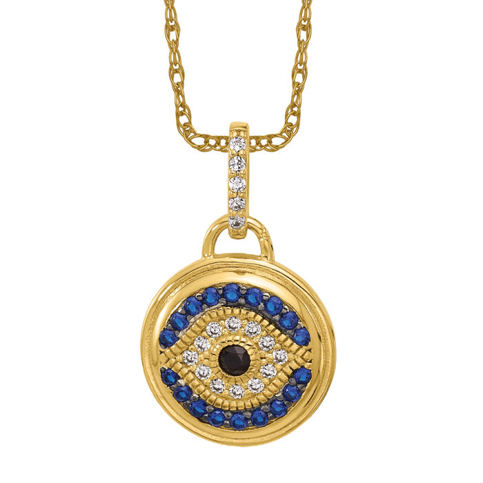 925 Sterling Silver Gold Black CZ Crystals Hamsa Blue Necklace - Picture 11 of 12
