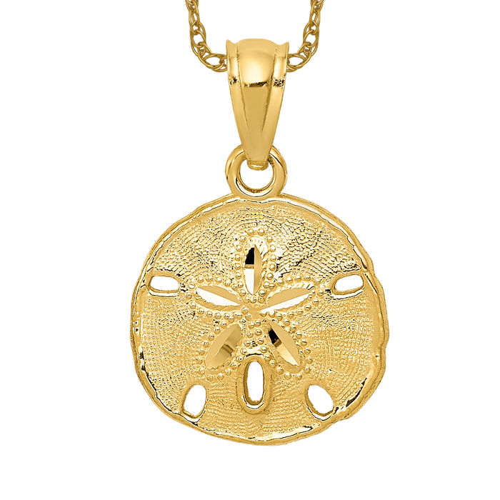 10K Solid Yellow Gold Sand Dollar Starfish Necklace - Picture 9 of 12