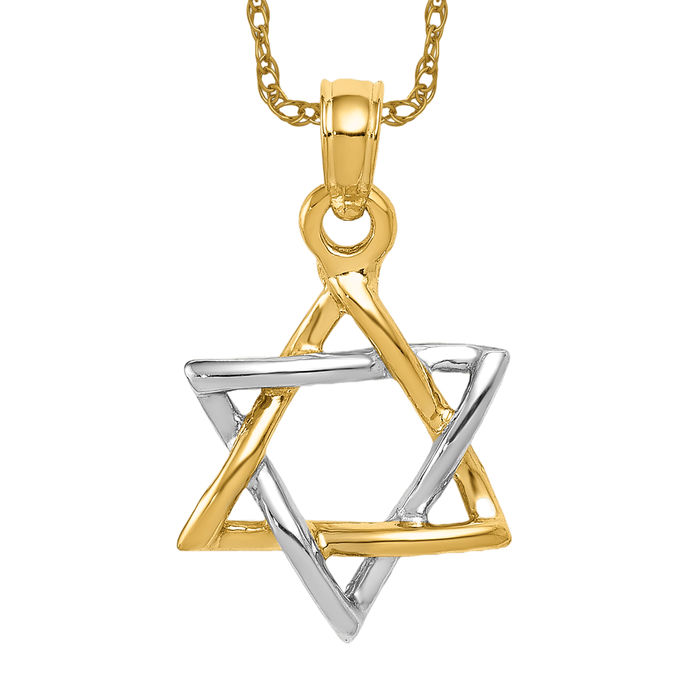 10K Solid Two Tone Gold Star of David Necklace - Picture 8 of 12