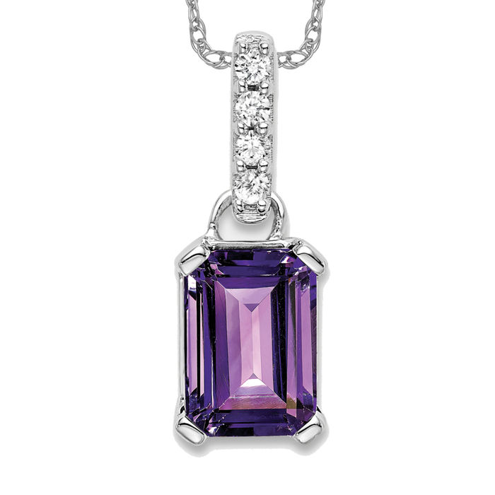 10K Solid White Gold Amethyst Diamond Necklace - Picture 11 of 12