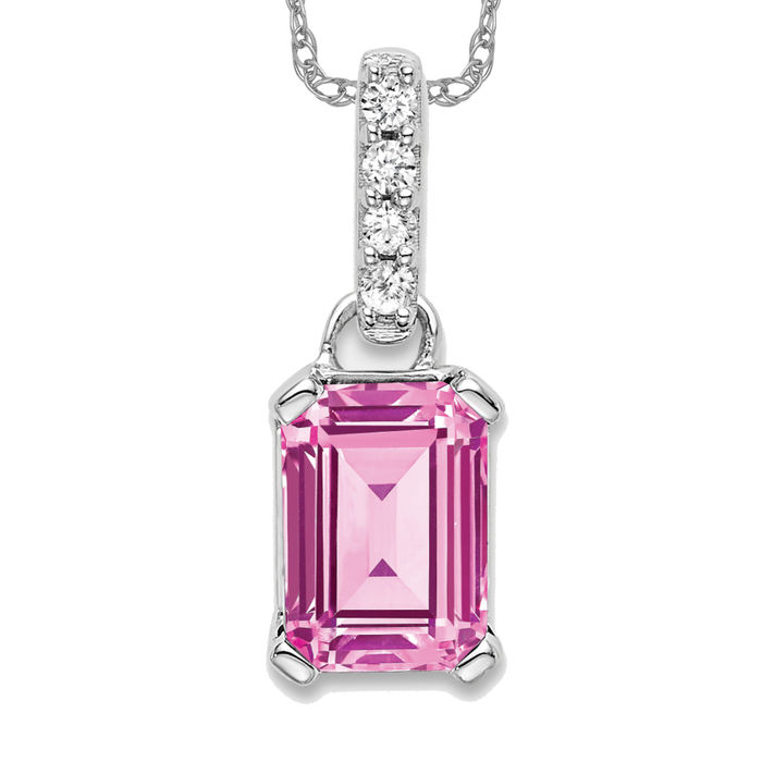 10k Solid White Gold, Diamond and Pink Sapphire newest Necklace- October Birthstone