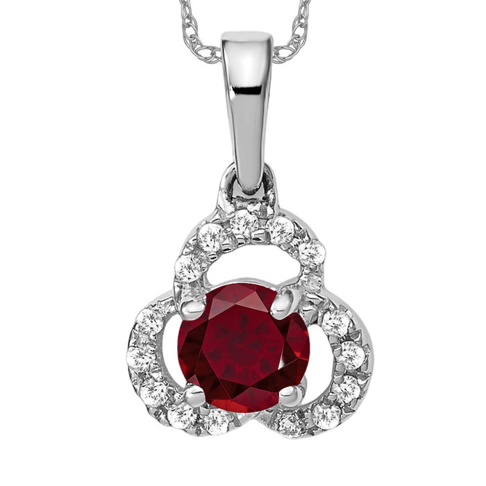 10K Solid White Gold Lab Ruby Diamond Necklace - Picture 8 of 12