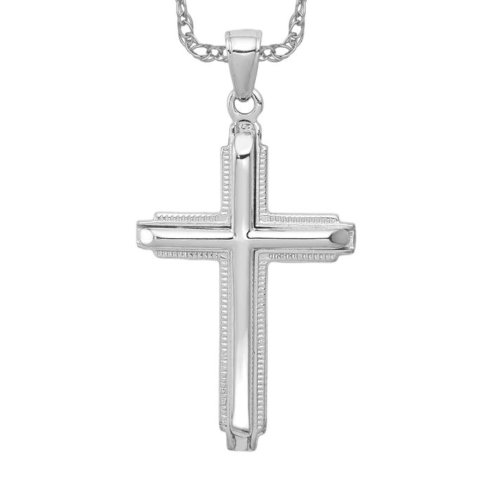 10K Solid White Gold Latin Mexican Holy Cross Necklace Religious Chain Pendant Jesus Christ Charm