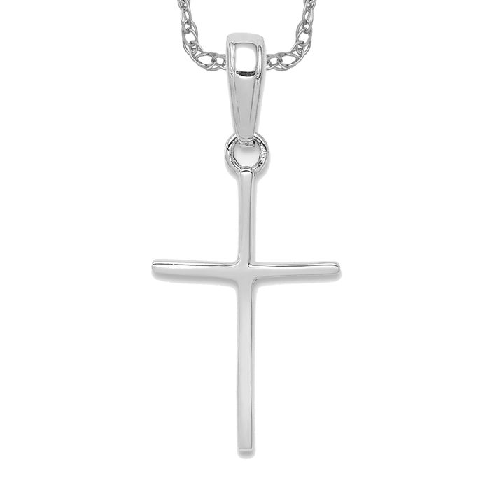 10K Solid White Gold Cross Necklace