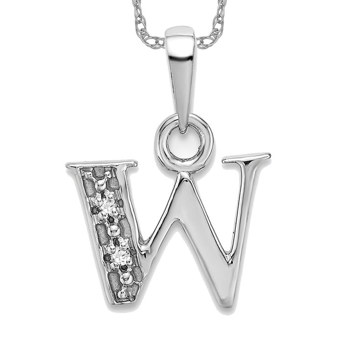 10K Solid White Gold Letter W Initial Necklace - Picture 9 of 12