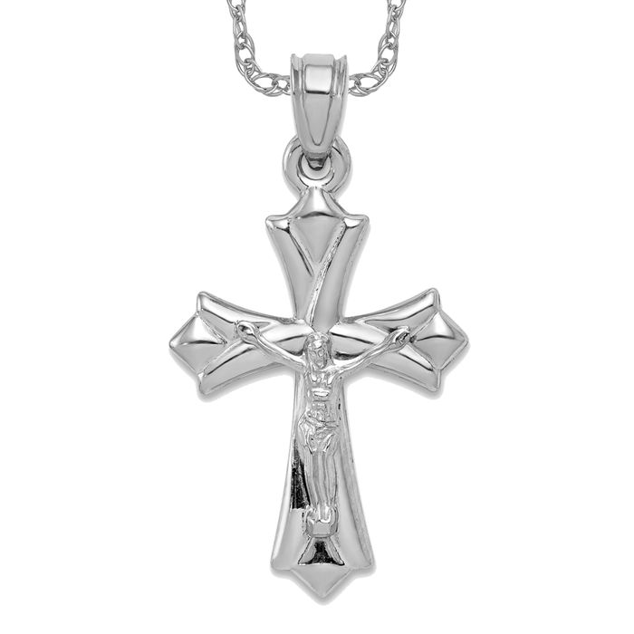 10K Solid White Gold Reversible Lord Jesus Christ Crucifix Holy Cross Necklace Religious Chain Pendant Charm